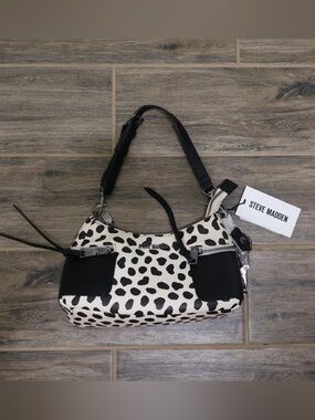 Steve Madden Black & White Dalmatian-Print Shoulder Bag with Black Trim